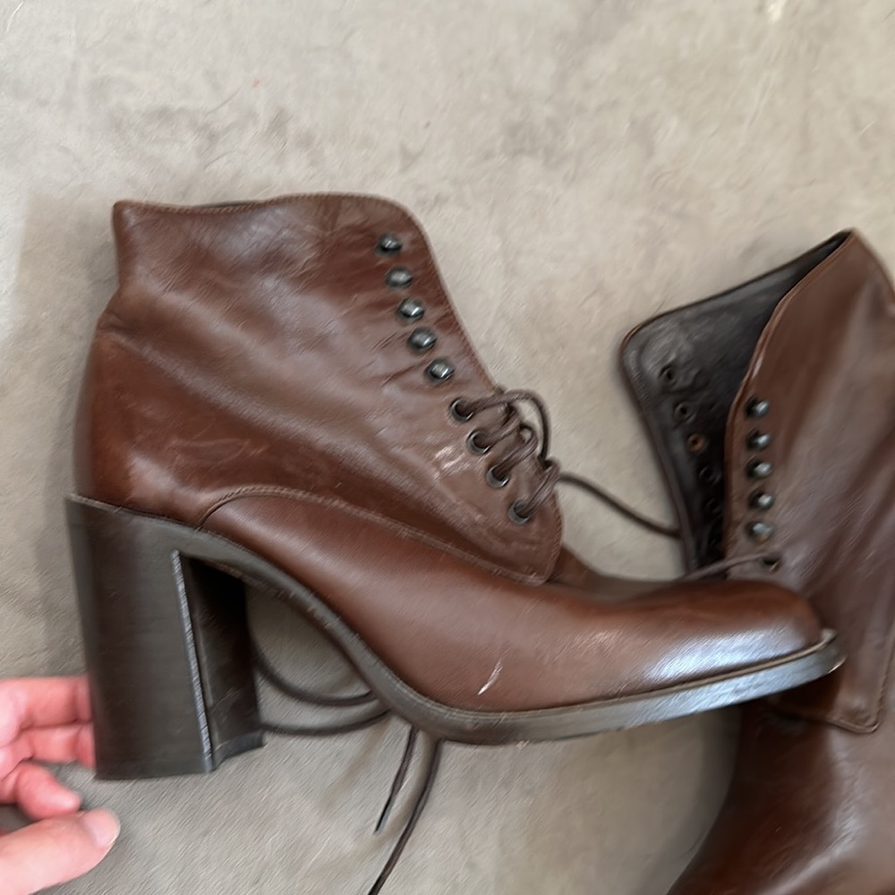 Joan Halpern booties in dark brown leather with lace ups - Picture 10 of 15